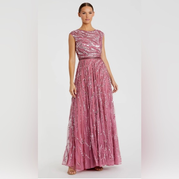 NWT | Mac Duggal 5445 Plum Pink Cap Sleeve Embellished Evening Gown Size 12 - Picture 3 of 14